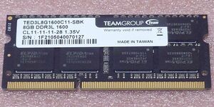 Team TED3L8G1600C11-SBK◆PC3L-12800S/DDR3L-1600 204Pin SO-DIMM 8GB