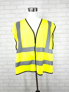 送料無料 ワークベスト 蛍光イエロー ベスト WORK WEAR 安全 反射ベスト 3M 再帰 反射 高輝度 輸入品 ユーロ US 古着 サイズフリー 060