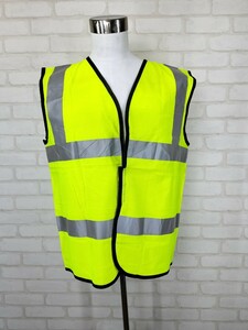 送料無料 ワークベスト 蛍光イエロー ベスト WORK WEAR 安全 反射ベスト 3M 再帰 反射 高輝度 輸入品 ユーロ US 古着 サイズフリー 070