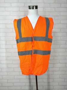 送料無料 ワークベスト 蛍光オレンジ ベスト WORK WEAR 安全 反射ベスト 3M 再帰 反射 高輝度 輸入品 ユーロ US 古着 サイズフリー 082