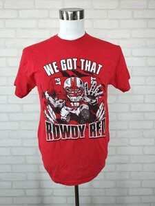 US アメリカ 古着 輸入品 半袖 プリント コットン Tシャツ 綿Tシャツ サイズ M GILDAN 赤　レッド ラグビー ROWDY RED WE GOT THAT 113