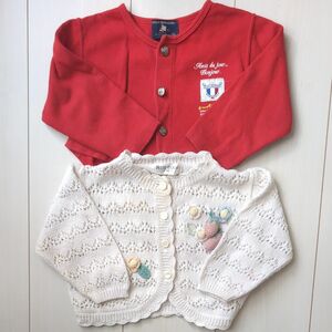 まとめ売り　２枚セット　カーディガン キッズ 女の子 ベビー服 長袖 子供服 ニットカーディガン　90cm　上着　ホワイト　レッド