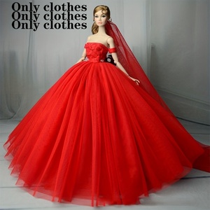 着せ替え人形 衣装 1/6スケール バービー人形サイズ ウエディングドレス レッド 赤 人形 衣服 コスチューム 23cm 女性 交換 フィギュア t75