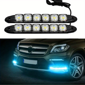 2個セット フレキシブル デイライト LED テープライト 簡単取付 ブルー DC12V 6LED 防水 17cm カー用品 非純正 アイスブルー t25