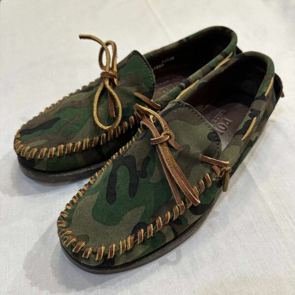 POLO Ralph Lauren Suede Moccasin Deck Shoes ポロ ラルフローレン スエード スウェード モカシン デッキシューズ 革靴 カモ 迷彩 柄 US7 