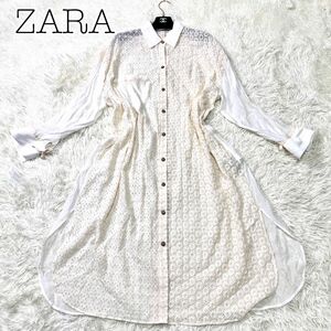 【極美品】ZARA ザラ　マキシワンピース　レース　ホワイト　L シャツワンピース