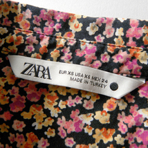 ザラ ZARA コットン100％ 小花柄 プリントシャツドレス ワンピース バルーンスリーブ 羽織りにも 大人カジュアル ブラック l0314-6_画像5