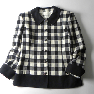 Old Courreges Courreges wool 100% check pattern jacket cupra lining shoulder pad Showa Retro black × white l0326-10