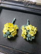 ESMR ハンドメイド レース編み ピアス イヤリング 菜の花 黄色_画像1