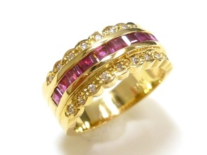 J◇K18【新品仕上済】ルビー 0.9ct & ダイヤモンド リング 指輪 11号 イエローゴールド 18金 ダイヤ Yellow Gold Ruby Diamond ring