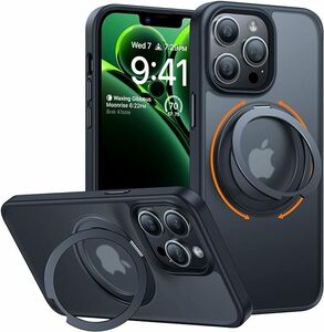 TORRAS iPhone 13 Pro Max用 ケース MagSafe対応 丸型スタンド付き 半透明 リング ブラック