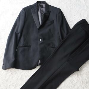 H&M エイチアンドエム スーツ セットアップ ジャケット パンツ ドレス ブラック 1釦 総裏 ピークドラペル メンズ