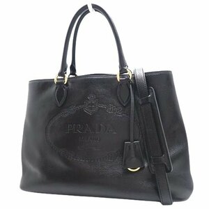 PRADA(プラダ) トートバッグ ハンド 2way ショルダー 肩掛け カーフ NERO ネロ ブラック黒 ゴールド金具 1BA579 40802083785【アラモード】