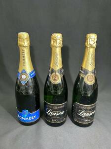 【3.4】未開封品 お酒 古酒 まとめて3本 Lanson BRUT 13度 750ml/ POMMERY フランス 12.5度 750ml 1836年