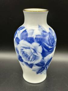 【7】花瓶 OKURA 大倉陶園 ブルーローズ 花器 陶器 旧家整理品
