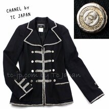 シャネル ジャケット CHANEL ネイビー ブラック シルバー ナポレオン ミリタリー コットン 貴重 新品同様 40 42_画像2