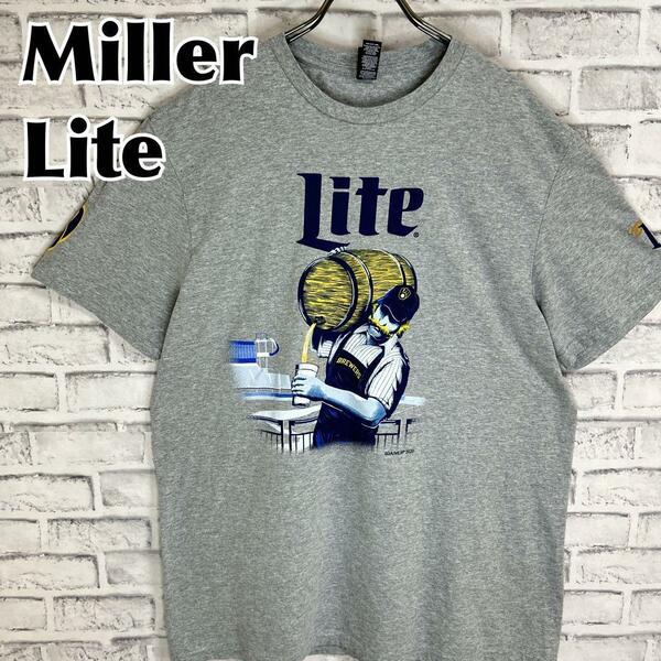 Miller Lite ミラーライトビール ブルワーズ MLB Tシャツ 半袖 輸入品 春服 夏服 海外古着 会社 企業 酒 アルコール 炭酸 野球スポーツ 樽