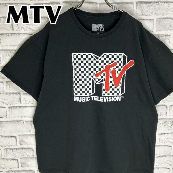 MTV エムティービー ビッグロゴ チェック ミュージック Tシャツ 半袖 輸入品 春服 夏服 海外古着 会社 企業 音楽 ロック 番組