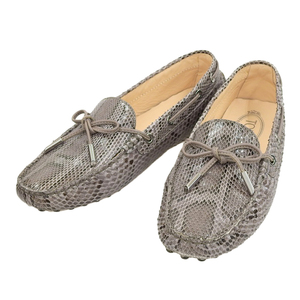  super-beauty goods box attaching Tod's 2019 year commodity HEAVEN python leather deck driving shoes 38.5 25-25.5cm gray lady's several times use degree 