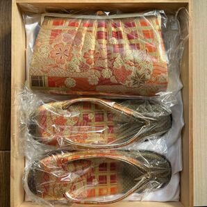 草履バッグセット　和装　草履　バッグ　 木箱入り　 ゴールド