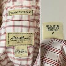 ★ Eddie Bauer WRINKLE RESISTANT メンズ 長袖 ボタンダウンシャツ S ホワイト 白 チェック柄 コットン BDシャツ_画像8