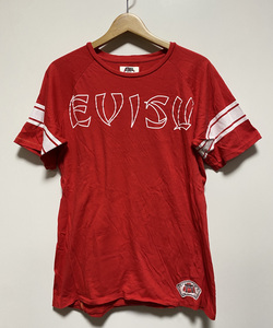 ★EVISU GENES エヴィス 袖ライン 半袖Tシャツ 半袖カットソー M 赤 レッド ブランドロゴ 8ボール