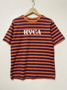 ★ RVCA ルーカ 半袖 マルチカラー ボーダー 半袖 クルーネック コットン Tシャツ S オレンジ ネイビー ロゴプリント サーフ系 サーファー