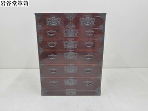 美品■岩谷堂箪笥■民芸家具 漆塗 華塗 箪笥 タンス チェスト 収納 キャビネット 6段 鍵付