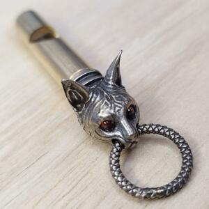 S04 white copper ejipto cat whistle hikyuu brass pipe crime prevention disaster prevention . protection antique Vintage key holder [ free shipping ]