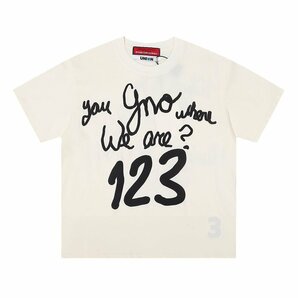 RRR 123 半袖 Tシャツ コットンジャージー プリント入り カットソー 丸衿 オーバーサイズ コットンシャツ Lサイズの画像1