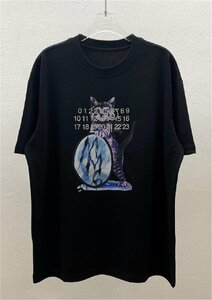 Maison Margiela mm6 メゾン マルジェラ キャット＆グリッター プリント Tシャツ 半袖 ブラック カットソー Lサイズ