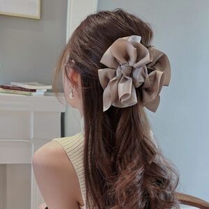 ヘアクリップ リボン バレッタ ヘアアクセサリー 可愛い ヘアアレンジ バレッタ シフォン 黒 ヘアクリップ　髪留め　髪まとめ