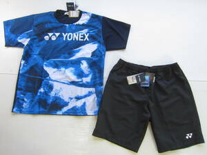 新品◆ヨネックス YONEX 半袖ゲーム シャツ & ショート パンツ L テニス バトミントン上下set クール 青黒 迷彩 Tシャツ / 硬式スポーツ M