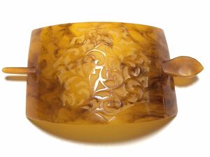 アンティーク 鼈甲風 29.5g 浮き彫り 唐草細工 髪留め【検/べっ甲/バレッタ/簪/かんざし】