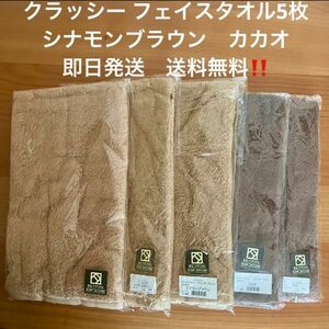 新品 クラッシー スタンダード フェイスタオル 5枚 シナモンブラウン カカオ 茶色 ベージュ 泉州タオル 日本製 トゥシェ