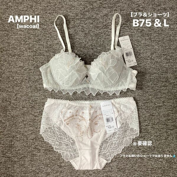 ■ 新品■AMPHI■アンフィ■ブラ＆ショーツ■B75＆Ｌ■ホワイト■整える