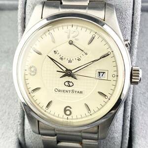 【1円〜】ORIENT STAR オリエントスター 腕時計 メンズ AT 自動巻 EJ00-C0 パワーリザーブ アイボリー文字盤 裏スケ デイト 可動品