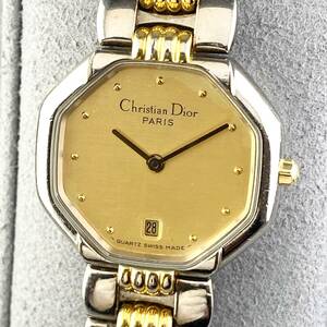 【1円〜】Christian Dior クリスチャン ディオール 腕時計 レディース 48.203 オクタゴン ゴールド文字盤 コンビベルト デイト 可動品