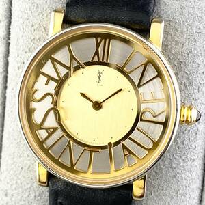 【1円〜】YSL イヴ・サンローラン 腕時計 レディース 5420-F41264 ゴールド文字盤 ロゴ ラウンドフェイス 可動品