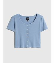 23年 人気完売！ ギャップ GAP リブ クロップド 半袖 トップス レディース L 濃ブルー 新品 未使用 タグ付き 1点限り！ 短丈 Tシャツ_画像2