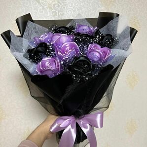 11本薄紫黒バラブーケ　プレゼント お祝い 枯れない花 永生薔薇　特別な人へ