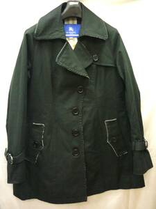 1円～ 訳あり BURBERRY BLUE LABEL バーバリー ブルーレーベル トレンチコート ブラック 黒 40 レディース ●