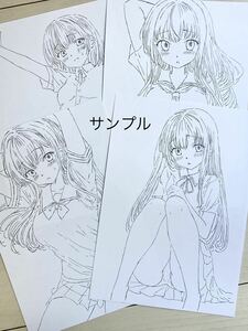 同人　手描きイラスト　A4 女子高生　制服脱ぎかけ① ４枚セット　オリジナル　モノクロ　鉛筆画　少女　パンチラ