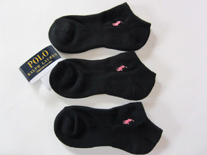 POLO Ralph Lauren new goods!3 pairs set Mark embroidery short socks 23-25cm black PK free shipping RALPHLAUREN half pie ru socks 