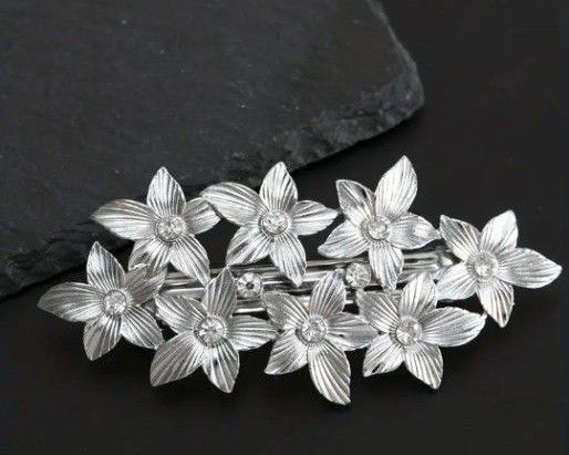 359 ビンテージお花デザインシルバーカラーのバレッタ