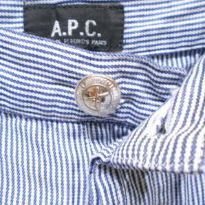 春夏 A.P.C. アーペーセー チュニジア製 綿×麻 ストライプ パンツ ブルー W29 リネン の画像8