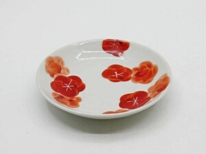 ● 九谷焼 須田菁華 赤絵梅文皿 小皿 プレート Φ12.5cm 和食器