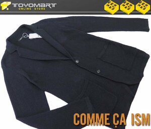 3159●コムサイズム COMME CA ISM●新品　KL11　綿麻 鹿の子編み ニットジャケット　ネイビー/M　定価8690円　展示品