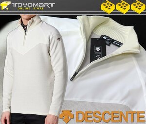 G158●DESCENTE GOLF デサントゴルフ●新品　カッティングデザイン ジップスタンド セーター　ホワイト/O　定価28600円　訳あり