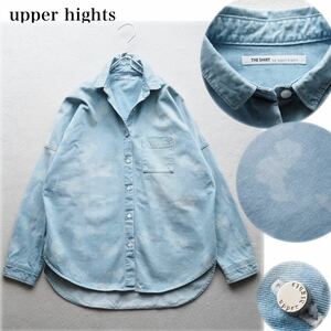 upper hights THE SHIRT アッパーハイツ デニムシャツ ビッグシャツ ケミカルウォッシュ ブリーチ加工 コットン 長袖 羽織り アイスブルー